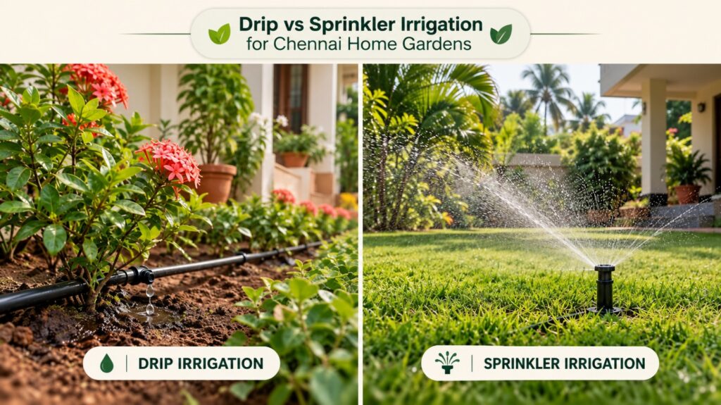 Drip vs Sprinkler Irrigation for Chennai Home Gardens
