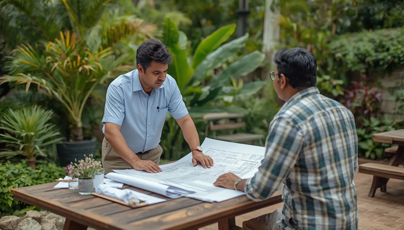 Landscape consultant reviewing a garden design plan in Chennai