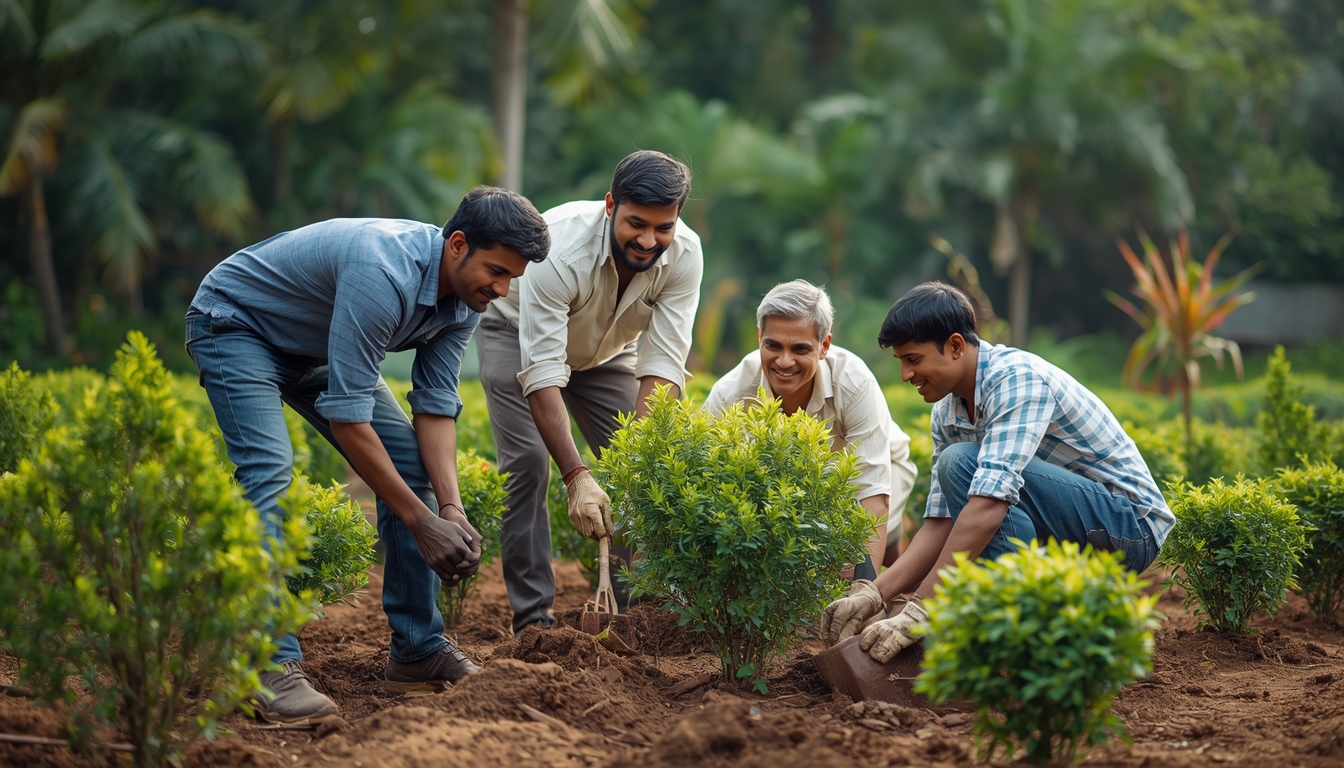 Landscape gardening team at work in Chennai