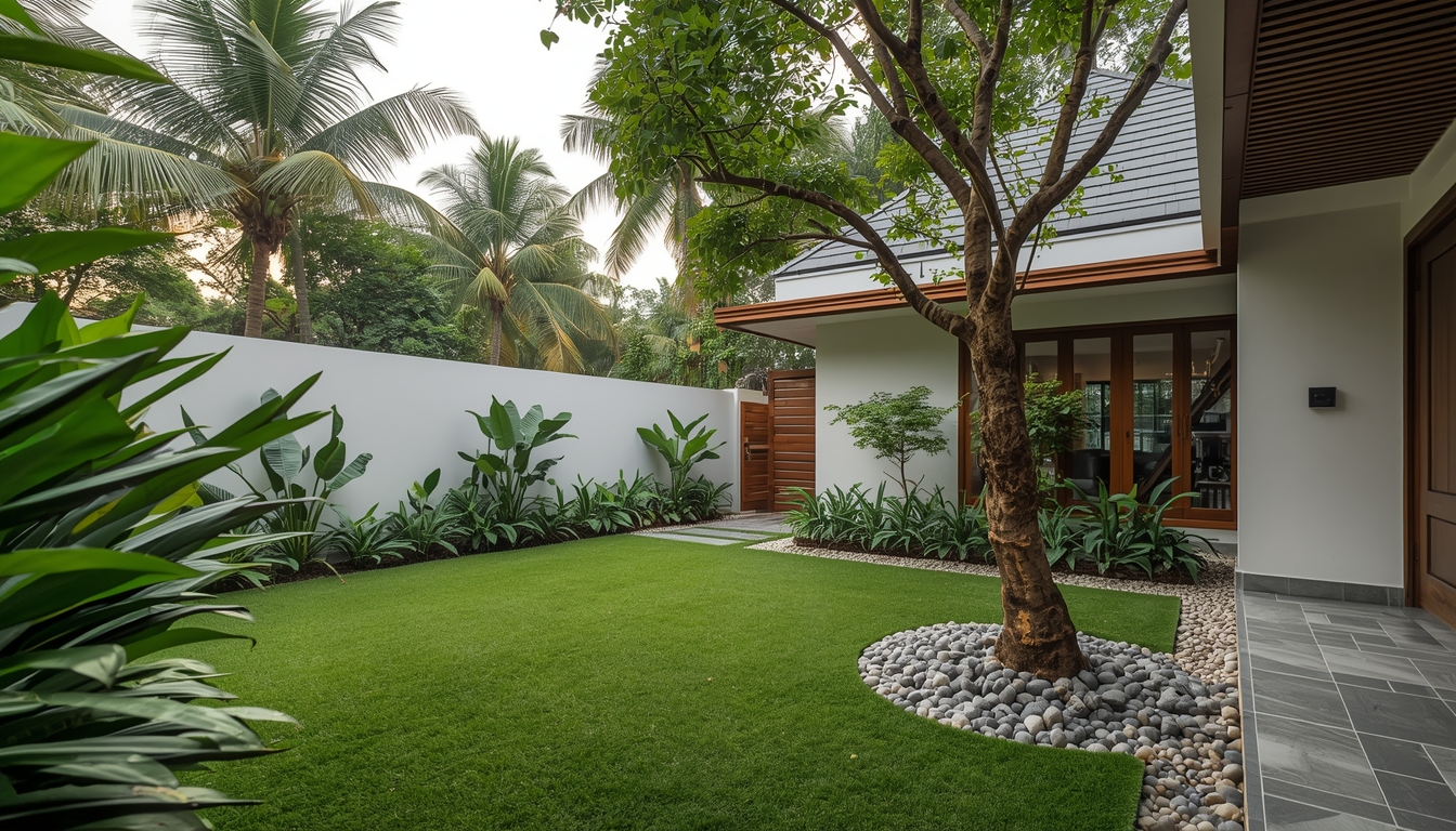 Backyard garden design in Chennai for an independent house